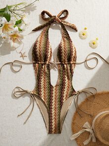 Swim SXY 女士特制面料侧边抽绳连体泳衣，适合海滩度假和夏季穿着 - 彩色 - 查看 4