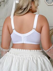 SHEIN حمالة صدر مريحة بحزام عريض غير قابلة للانزلاق مع دانتيل وتصميم مرقع وأسلاك داعمة، مقاس كبير، 1 قطعة - ازرق وابيض - مشاهدة 2