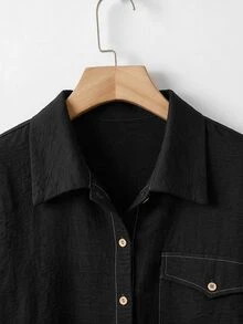 SHEIN CURVE+ Plus-Size Casual Denim Printed Shirt For Commuting Summer Outfits, Holiday Outfits, Beach Outfits, - Blue - View 4