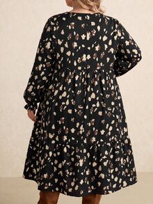 SHEIN CURVE+ 2026秋季新款大尺碼復古豹紋印花寬鬆圓領長袖洋裝，適合秋冬穿著，5XL-8XL - 彩色 - 查看 6