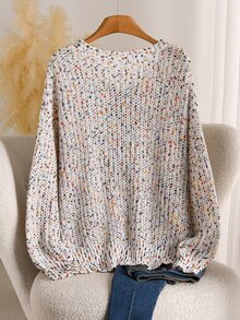 CosyJoli Plus Size Women's Front Knot Long Sleeve Loose Casual Pullover Sweater Winter - Multicolor - View 3
