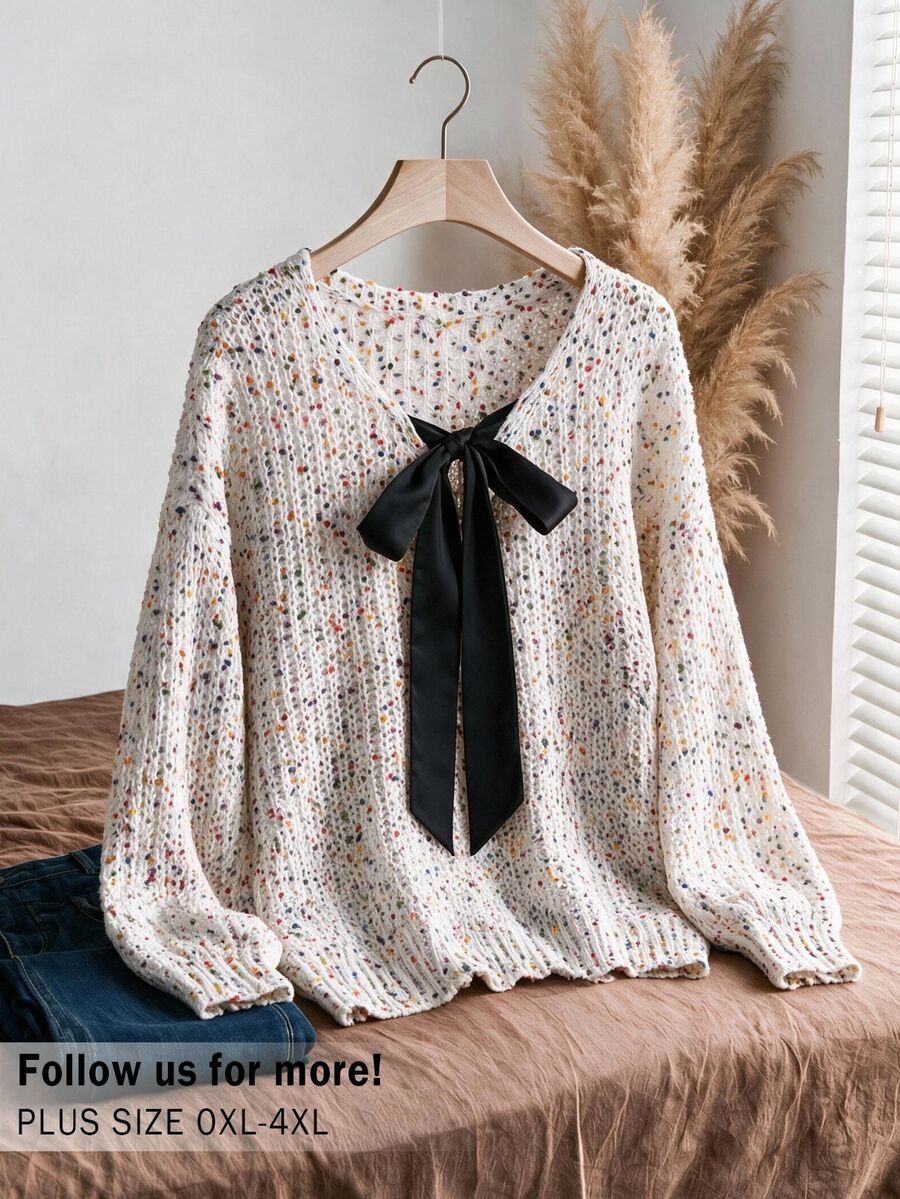 CosyJoli Plus Size Women's Front Knot Long Sleeve Loose Casual Pullover Sweater Winter