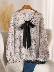 CosyJoli Plus Size Women's Front Knot Long Sleeve Loose Casual Pullover Sweater Winter - Multicolor - View 7