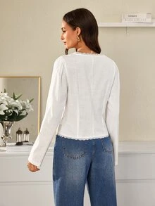 Selenza Women's Solid Color Casual Versatile Everyday Outing Shirt - White - View 3