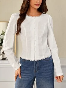 Selenza Women's Solid Color Casual Versatile Everyday Outing Shirt - White - View 5