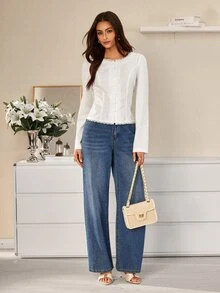Selenza Women's Solid Color Casual Versatile Everyday Outing Shirt - White - View 4