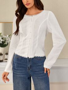 Selenza Women's Solid Color Casual Versatile Everyday Outing Shirt - White - View 7