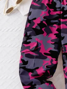 SHEIN Celana Kargo Kasual Atletik Motif Kamuflase untuk Anak Perempuan Muda Warna Biru Bayi Musim Semi - MultiWarna - View 6