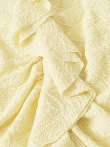 Skyraze Ruffle Trim Fitted Ruched Bow Halter Neck Tie Mesh Dress - Yellow - View 3