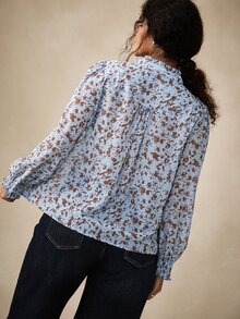 Nubod Blus Plus Size dengan Hiasan Renda dan Motif Cetak Menyeluruh, Cocok untuk Brunch, Koktail, Warna Biru Muda, Elegan untuk Musim Panas dan Musim Gugur. - MultiWarna - View 2