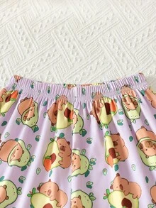 Tween Girl Funny Hot Air Balloon Print Short Sleeve Top And Shorts Pajama Set - Purple - View 4