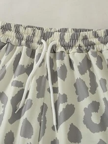 SHEIN Vintaside Kids 青少年女孩灰色豹紋寬腿梭織抽繩高腰寬鬆長褲 秋冬休閒 Y2K 街頭風 - 淺灰色 - 查看 7