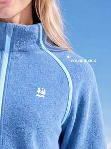 In My Nature Women's Fleece Pullover Blue Long Sleeve High Stretch Warm Half Zip Mock Neck Contrast Trim Autumn Winter Mid Layer For Hiking Camping Outdoor Travel - Blue - View 2