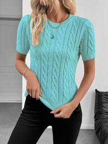 EMERY ROSE Autumn/Winter New European And American Blogger Style 3D Twist Design Crew Neck Knit Sweater - Mint Blue - View 8