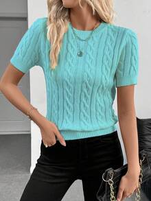 EMERY ROSE Autumn/Winter New European And American Blogger Style 3D Twist Design Crew Neck Knit Sweater - Mint Blue - View 6