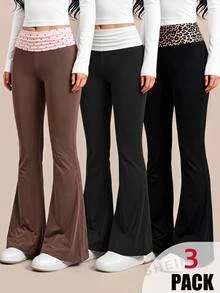 SHEIN بنطلون طويل كاجوال بسيط مطبوع 3 قطع للفتيات المراهقات - متعدد الألوان - مشاهدة 4