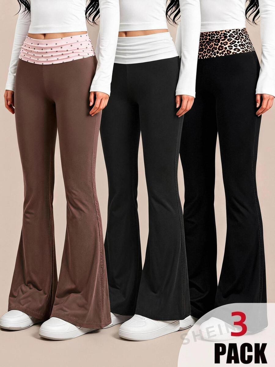 SHEIN Teen Girls Teen Girl 3pcs Printed Minimalist Casual Long Pants - Multicolor - View 1