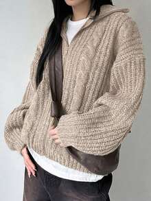DAZY Women's Solid Color Zipper Casual Versatile Daily Wear Cardigan - Apricot - View 6