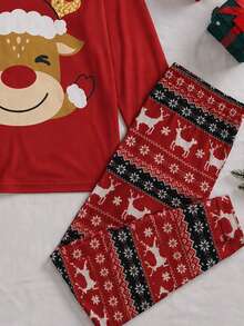SHEIN Christmas Men's Reindeer Print Long Sleeve Top And Pants Loungewear Set - Multicolor - View 4