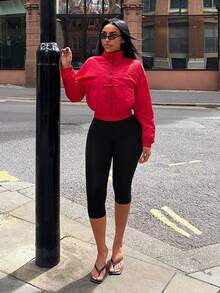 SHEIN SXY Red Casual Vintage 70s Retro Streetwear Long Sleeve Jacket Daytime Work Everyday Family Autumn - Red - View 4