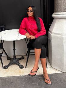 SHEIN SXY Red Casual Vintage 70s Retro Streetwear Long Sleeve Jacket Daytime Work Everyday Family Autumn - Red - View 6