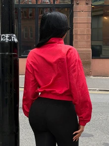 SHEIN SXY Red Casual Vintage 70s Retro Streetwear Long Sleeve Jacket Daytime Work Everyday Family Autumn - Red - View 2