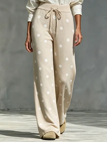 SHEIN Celana Panjang Kaki Lebar Motif Polkadot Unik, Model Slim Fit untuk Pakaian Rumah Musim Gugur dan Musim Dingin - Aprikot - View 3