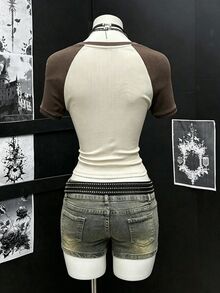 SHEIN LUNE 亞文化街頭酷 Y2K 圖案街頭風復古印花女款圓領 T 恤 外出夜生活白色夏季 - 彩色 - 查看 2