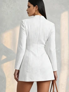 Olia Maree Women's Vintage Elegant Frog Button Long Sleeve Dress - White - View 2
