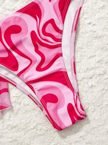Swim Vcay Set de 3 piezas de bañador tipo tankini con estampado aleatorio - Rosa - Ver 7