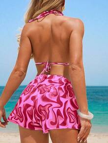 Swim Vcay Set de 3 piezas de bañador tipo tankini con estampado aleatorio - Rosa - Ver 3