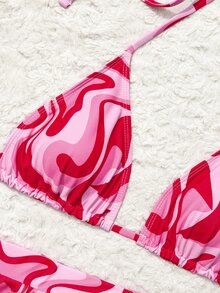 Swim Vcay Set de 3 piezas de bañador tipo tankini con estampado aleatorio - Rosa - Ver 8