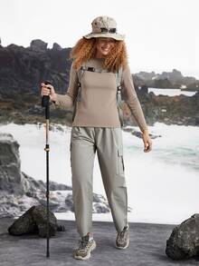 In My Nature Women's Solid Color Round Neck Casual Daily Outdoor Deoron T-Shirt - Khaki - View 7