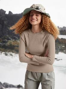 In My Nature Women's Solid Color Round Neck Casual Daily Outdoor Deoron T-Shirt - Khaki - View 6