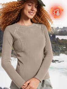 In My Nature Women's Solid Color Round Neck Casual Daily Outdoor Deoron T-Shirt - Khaki - View 2