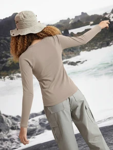 In My Nature Women's Solid Color Round Neck Casual Daily Outdoor Deoron T-Shirt - Khaki - View 8