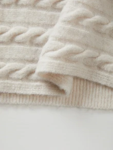SHEIN Spring Fall Cable Knit Off Shoulder Poncho, Irregular Hem Slimming Elegant Luxurious Knit Pullover Shawl For Women - Beige - View 7