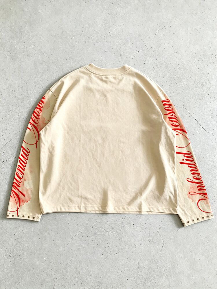 ROMWE MEN 2026 Spring/Autumn/Winter New Fashion Casual Couple Unisex Long Sleeve Printed Graphic Design T-Shirt Vintage American California Street Vacation Style Crew Neck Autumn Top Thin Pullover T-Shirt - Apricot - View 2