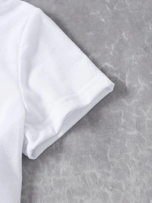 SHEIN Baby Girl Blue And White Floral Bow Pattern Basic Daily Comfortable White Short Sleeve T-Shirt - White - View 5