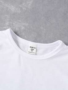 SHEIN Baby Girl Blue And White Floral Bow Pattern Basic Daily Comfortable White Short Sleeve T-Shirt - White - View 6
