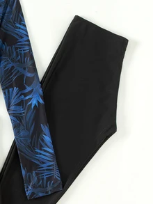 Swim Mulvari Summer Beach Women's Plant Print Raglan Long Sleeve Jumpsuit & Long Pants Swimsuit Set - Multicolor - View 5