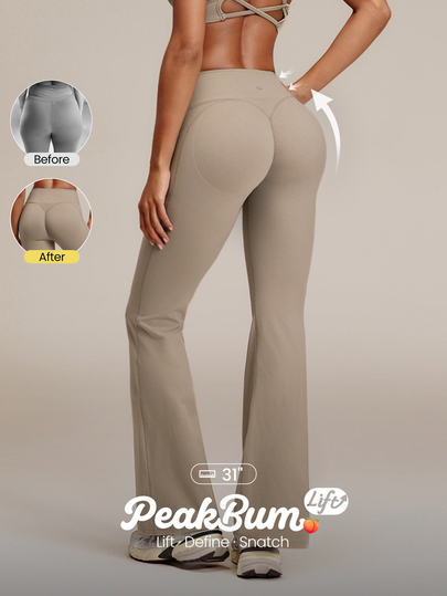 GLOWMODE 31" Peakbum-Lift FeatherFit™-Sculpt Butt-Lifting Tummy Control Flare Leggings With Side Pockets Training Running Workout Gym Fitness Wear
