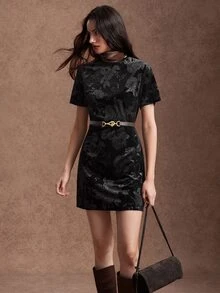 Zovinel Women's Floral Print Casual Daily Summer Short Dress - Black - View 7