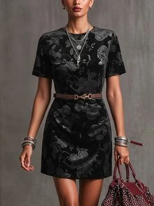 Zovinel Women's Floral Print Casual Daily Summer Short Dress - Black - View 1