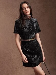 Zovinel Women's Floral Print Casual Daily Summer Short Dress - Black - View 3