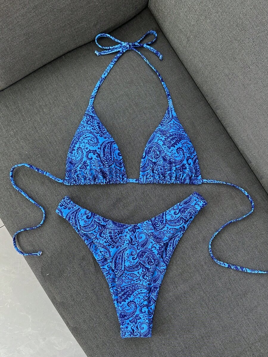 SHEIN Swim 女士热带印花两件式比基尼套装,休闲度假 - 彩色 - 查看 1