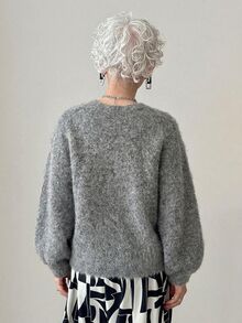 FRIFUL Women's Tie-Up Design Dropped Shoulder Long Sleeve Casual Loose Sweater - Grey - View 2