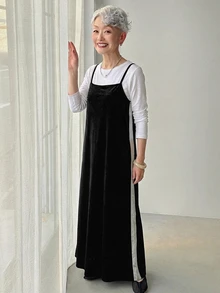 FRIFUL Middle-Aged Women's Autumn Layering Camisole Dress - Black - View 4