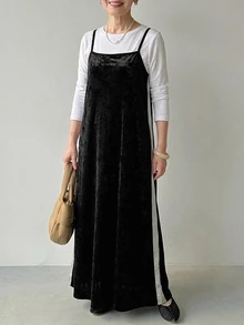 FRIFUL Middle-Aged Women's Autumn Layering Camisole Dress - Black - View 14