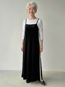 FRIFUL Middle-Aged Women's Autumn Layering Camisole Dress - Black - View 5